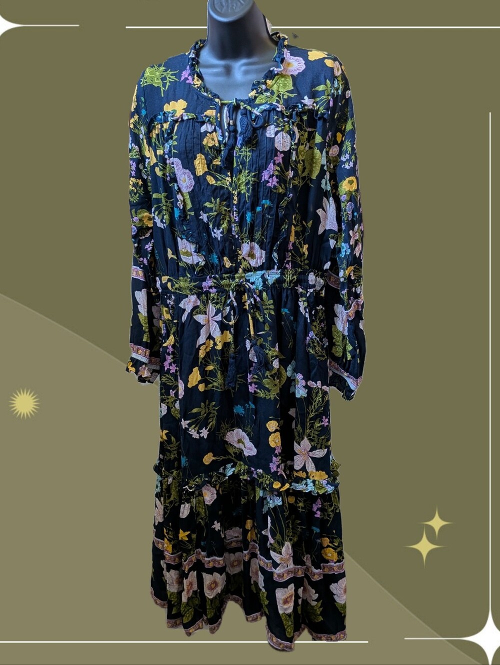 ✨ Citrus Navy Floral Tie Waist Dress Size XL